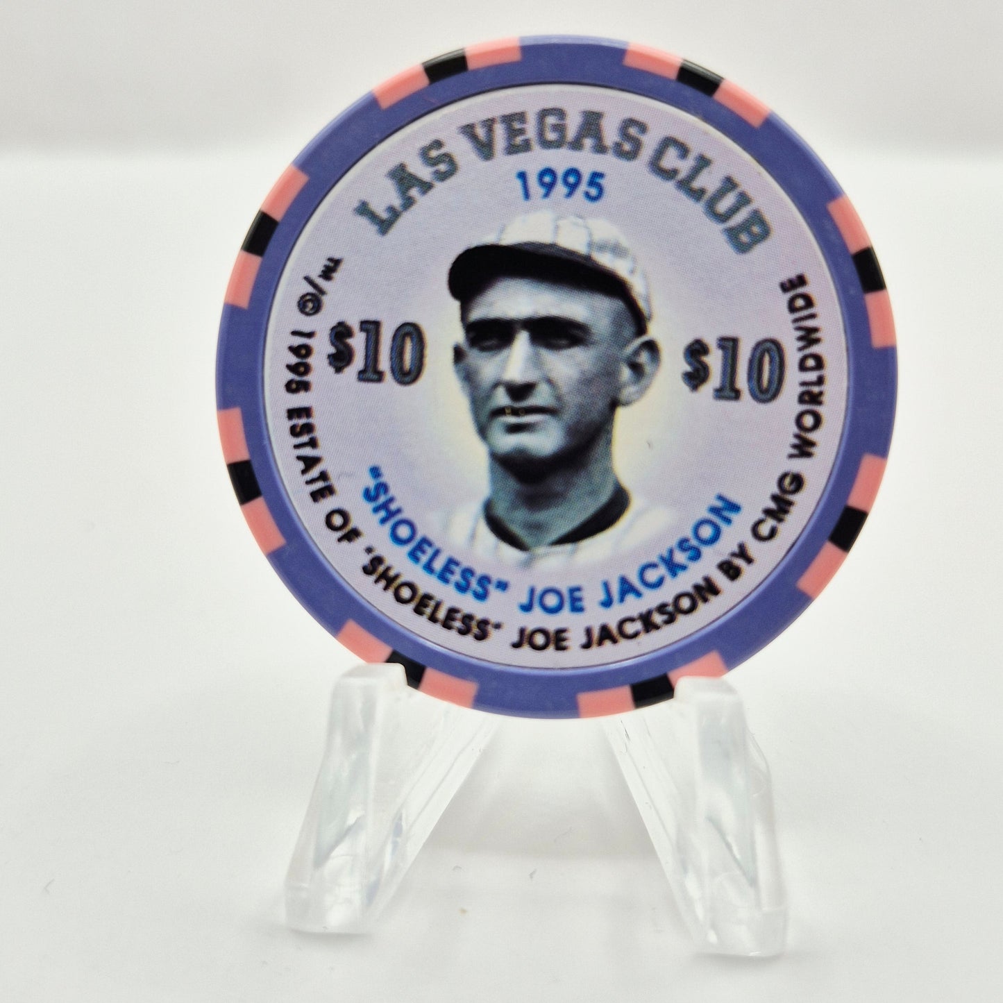 Las Vegas Club Casino Las Vegas Nevada 1995 'Shoeless Joe Jackson' $10 Casino Chip  N0442