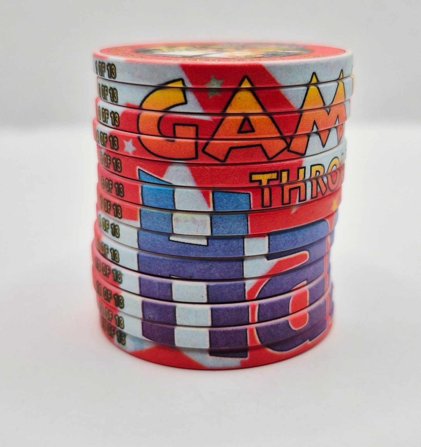 Harrah's Hotel Casino Reno Nevada 2000 'Gaming Through the Ages' Stackable With Edge Design 13 $5 Chip Collection