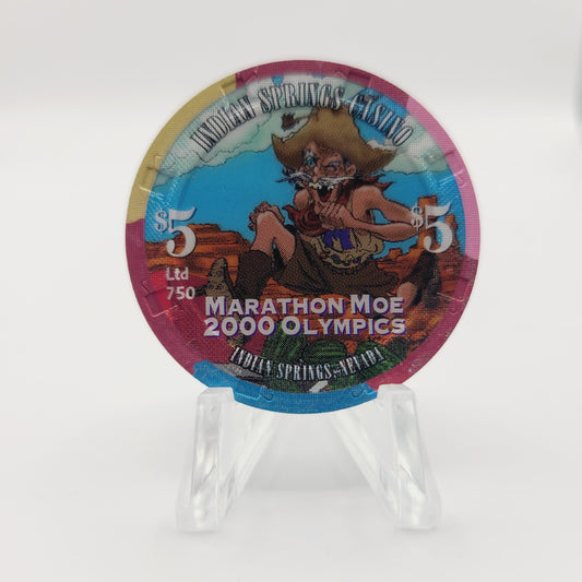 Indian Springs Casino, Indian Springs Nevada "Marathon Moe 2000 Olympics" $5 Casino Chip V6927
