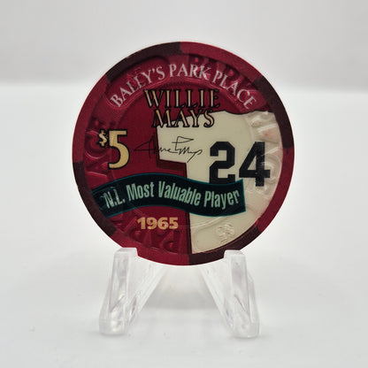 Bally's Park Place Atlantic City New Jersey 'Willie Mays 1965 MVP' $5 Casino Chip
