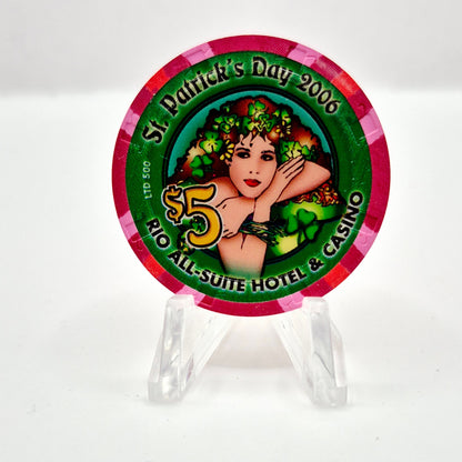 Rio All-Suite Hotel Casino Las Vegas Nevada 2006 Saint Patrick's Day $5 Casino Chip E8967
