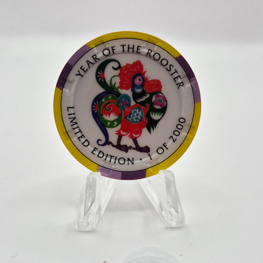 Crystal Park Casino Crystal City California 1996 Grand Opening 'Year of the Rooster' $5 Casino Chip