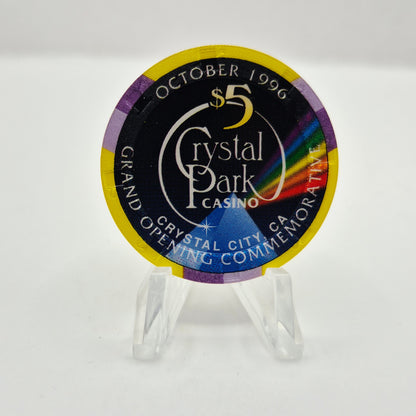 Crystal Park Casino Crystal City California 1996 Grand Opening 'Year of the Rat' $5 Casino Chip