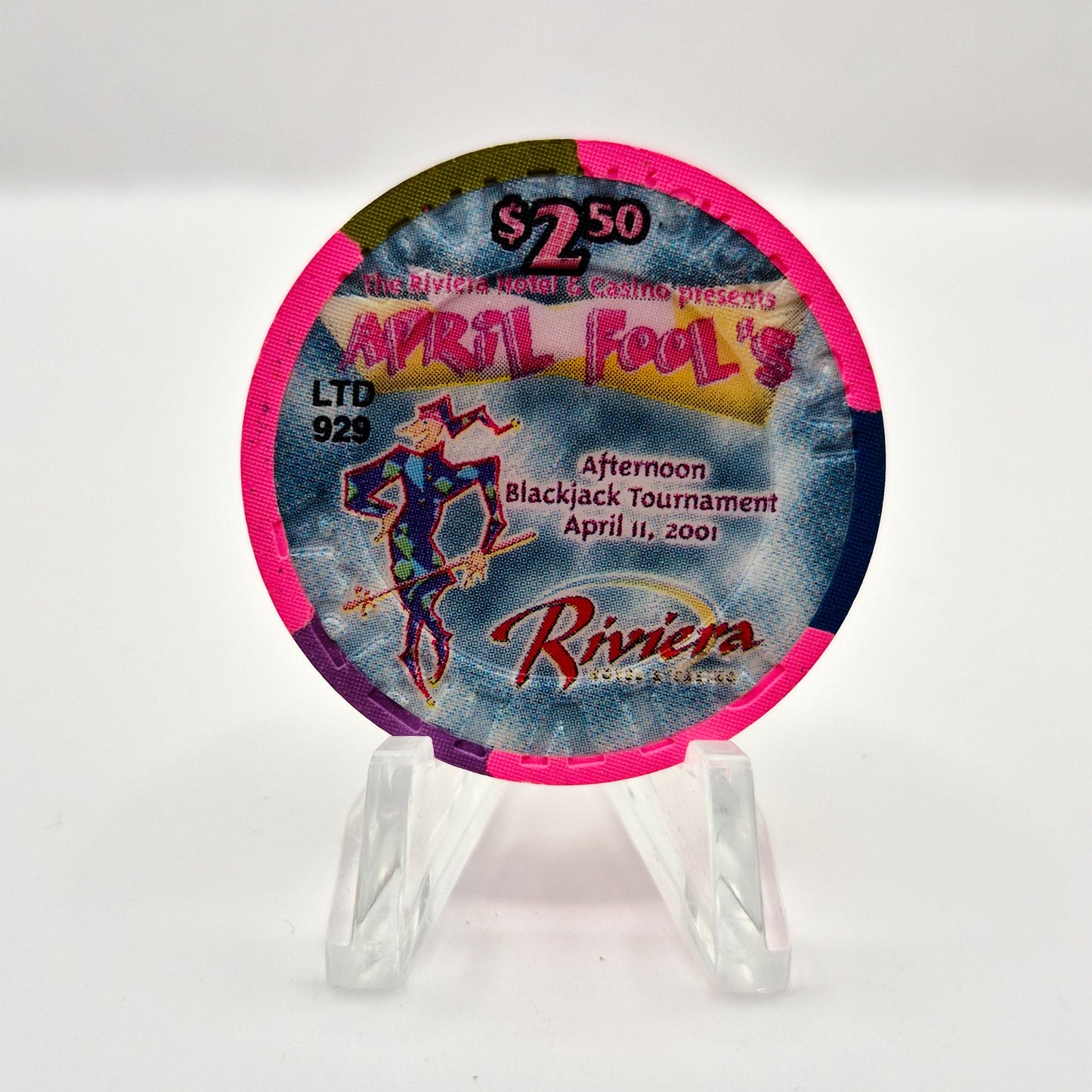 Riviera Hotel Casino Las Vegas Nevada 2001 'April Fools Blackjack Tournament' $2.50 Casino Chip V6728