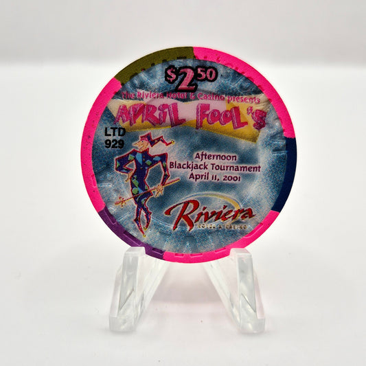 Riviera Hotel Casino Las Vegas Nevada 2001 'April Fools Blackjack Tournament' $2.50 Casino Chip V6728