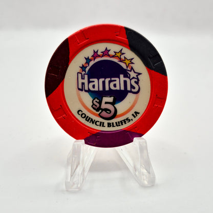 Harrah's Hotel Casino Council Bluffs Iowa $5 Casino Chip *Circulated
