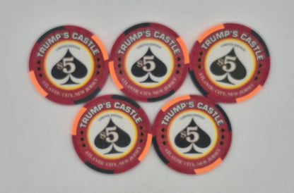 Trump's Castle Hotel Casino Atlantic City New Jersey 'Royal Flush Series SPADES' 5 Chip Set