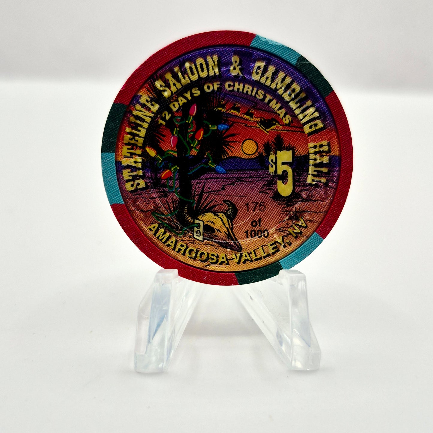 Stateline Saloon Amargosa Valley Nevada 1996 'Seven Swans A Swimming' LE $5 Casino Chip N9170