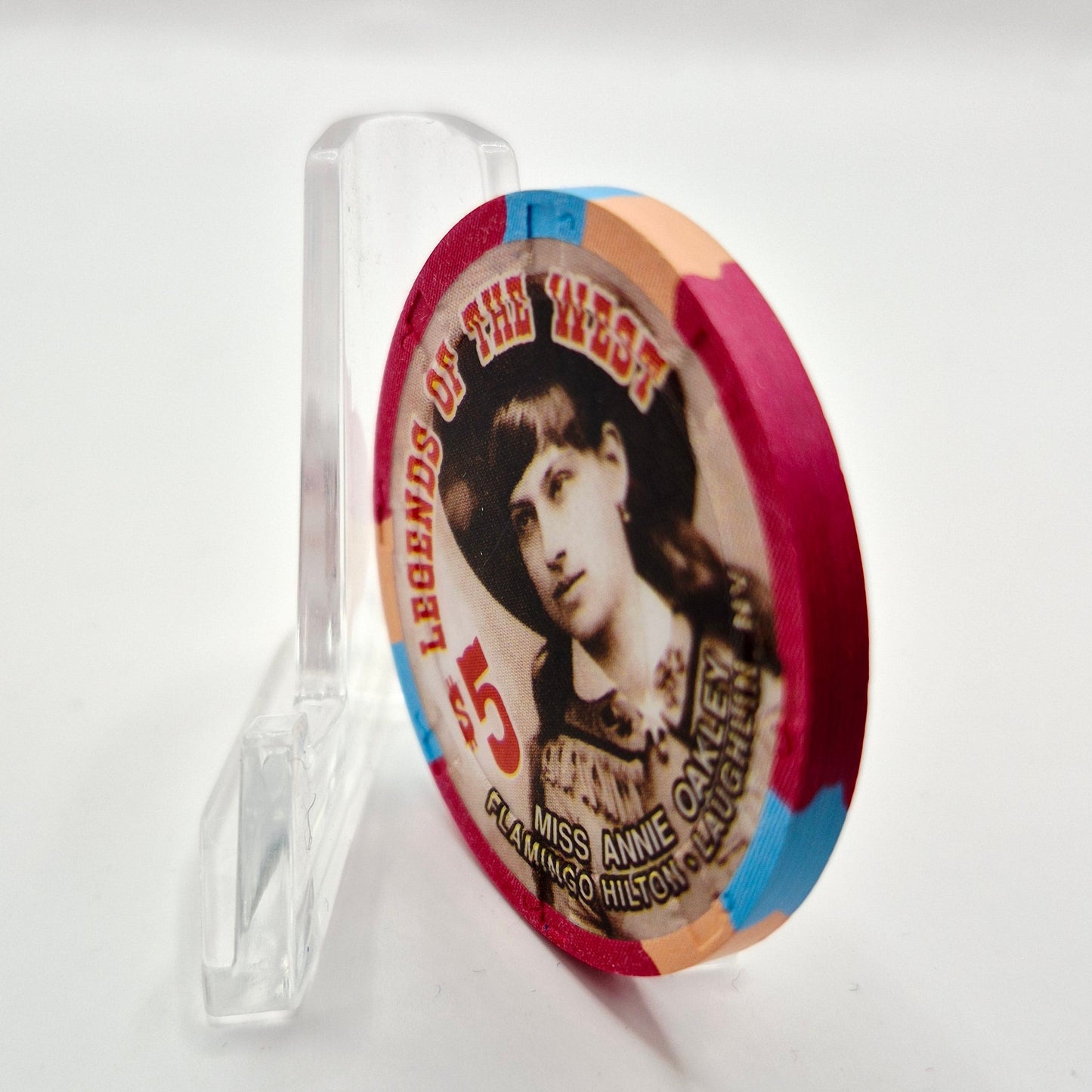 Flamingo Hilton Laughlin Nevada 1996 'Legends of the West - Miss Annie Oakley' Series 8 LE $5 Casino Chip N8288