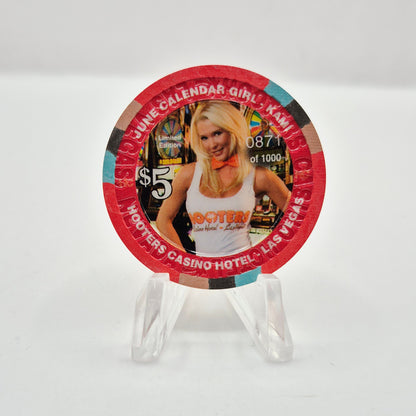 Hooters Hotel Casino Las Vegas Nevada 2006 'Miss June Calendar Girl Kami' $5 Casino Chip E5134