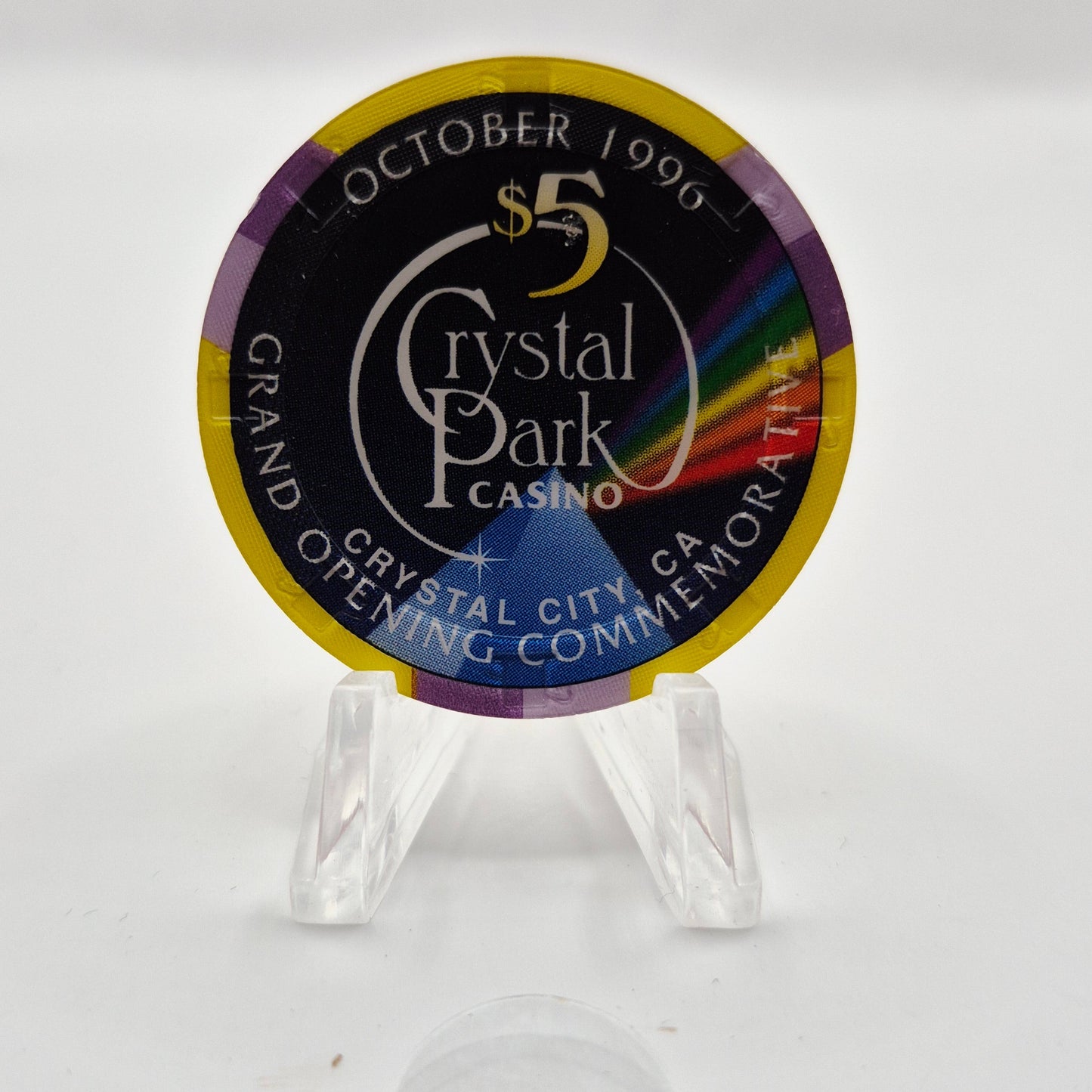 Crystal Park Casino Crystal City California 1996 Grand Opening 'Year of the Monkey $5 Casino Chip