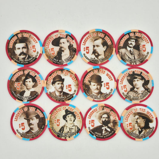 Flamingo Hilton Resort Casino Laughlin Nevada 1996 'Legends of the West' 12 Chip Set **Serial #275