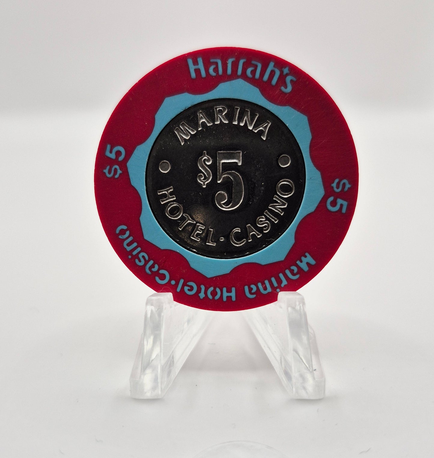 Harrah's Marina Hotel Casino Atlantic City New Jersey $5 Casino Chip *Blue