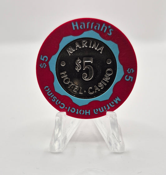 Harrah's Marina Hotel Casino Atlantic City New Jersey $5 Casino Chip *Blue