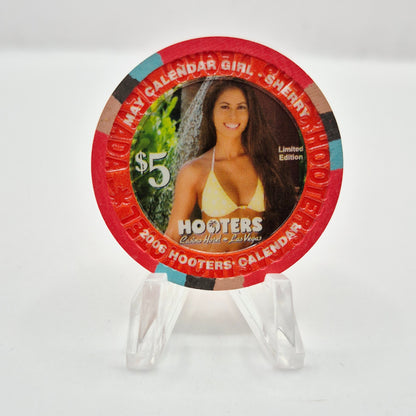 Hooters Hotel Casino Las Vegas Nevada 2006 'Miss May Calendar Girl Sherry' $5 Casino Chip E5136