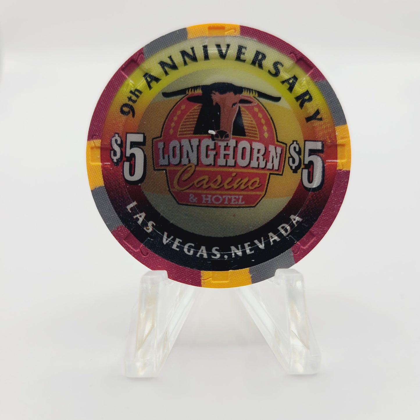Longhorn Casino Las Vegas Nevada 1998 "9th Anniversary" $5 Casino Chip V1043
