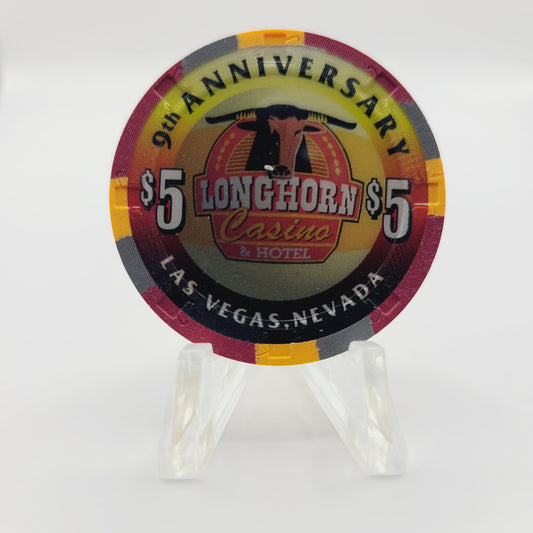 Longhorn Casino Las Vegas Nevada 1998 "9th Anniversary" $5 Casino Chip V1043