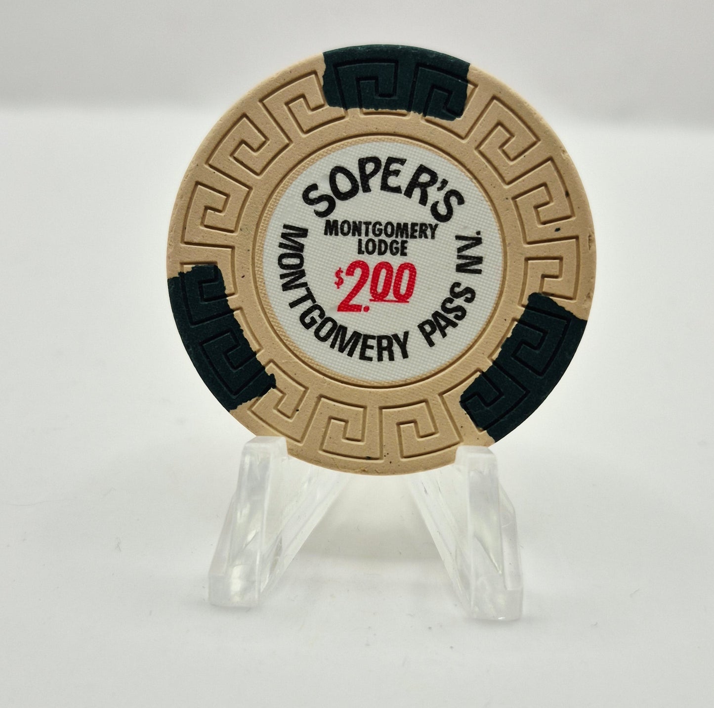 Montgomery Lodge 'Sopers' Montgomery Pass Nevada 1980's $2 Casino Chip E5596 *Circulated