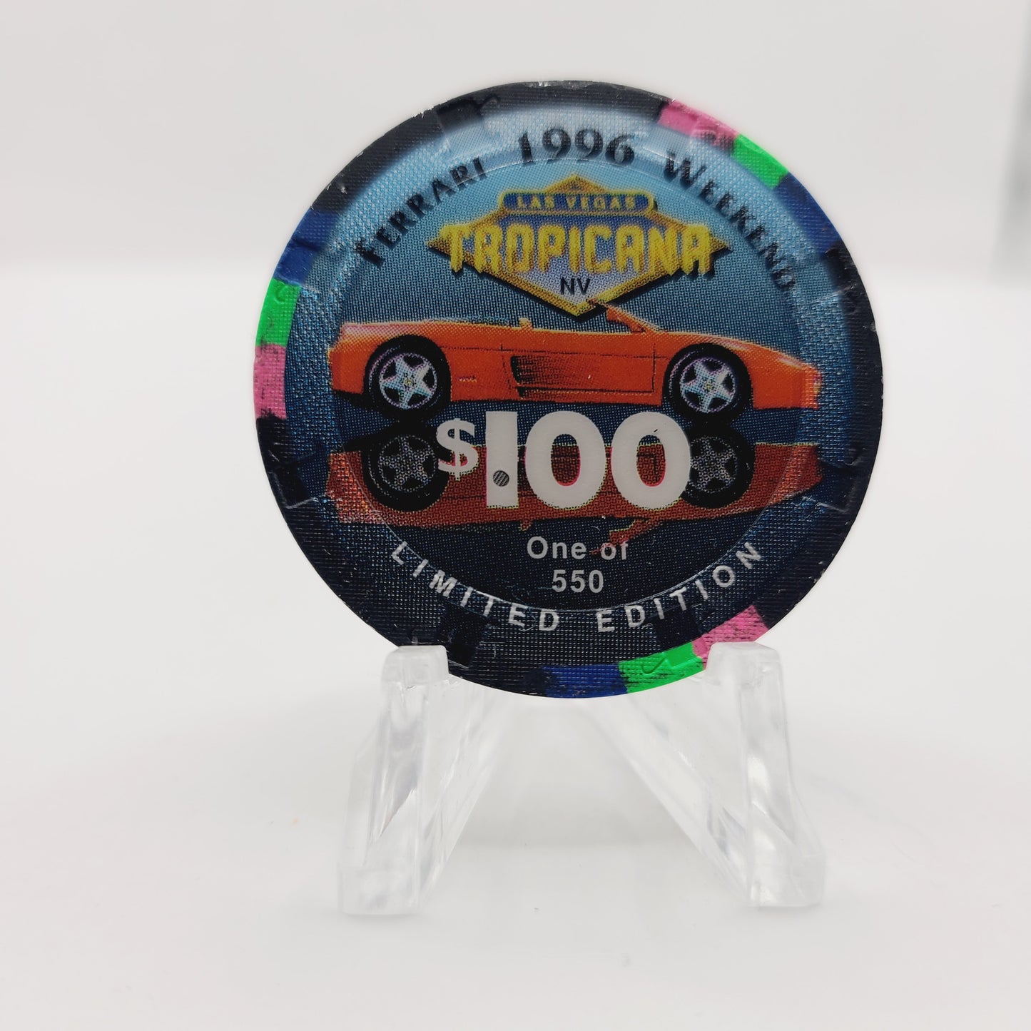 Tropicana Hotel Casino Las Vegas Nevada 1996 "Ferrari Weekend" $100 Casino Chip N9247 LTD 550