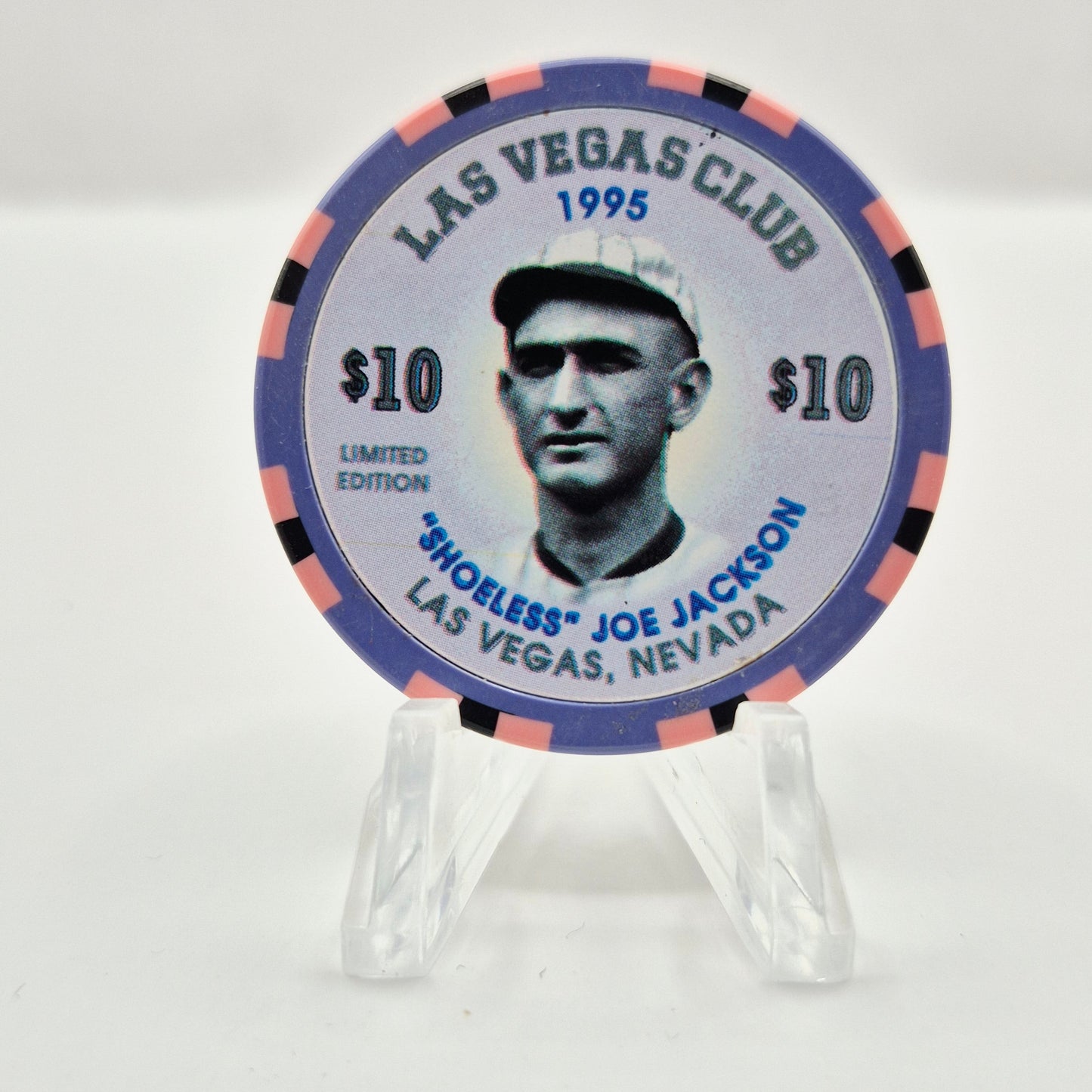 Las Vegas Club Casino Las Vegas Nevada 1995 'Shoeless Joe Jackson' $10 Casino Chip  N0442
