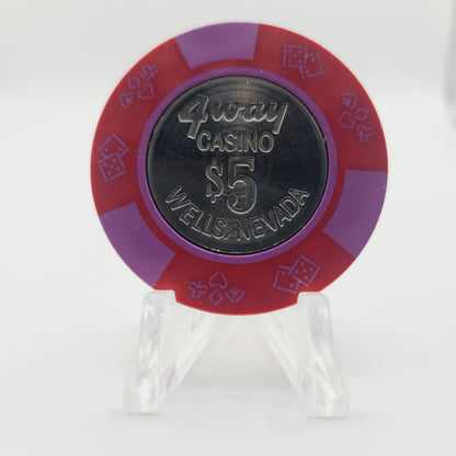 4 Way Casino Wells Nevada 1989 $5 "Coin Inlay" Casino Casino Chip N3145