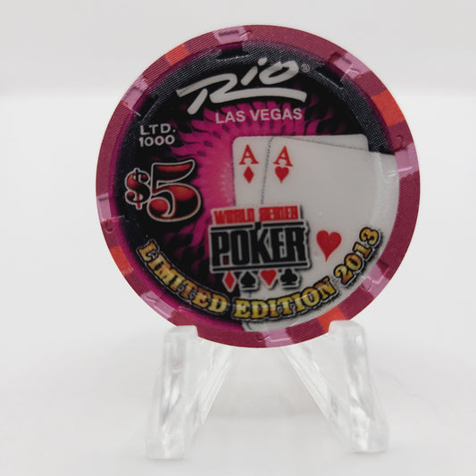 Rio Hotel Casino Las Vegas Nevada 2013 WSOP "Pair of Aces" $5 Casino Chip D1117 LTD 1000