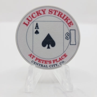 Lucky Strike at Pete's Place Central City Colorado 1996 "Ace of Spades" $1 Casino Chip