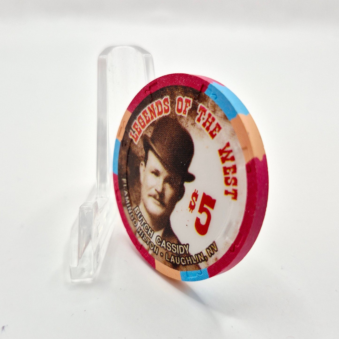 Flamingo Hilton Laughlin Nevada 1996 'Legends of the West - Butch Cassidy' Series 8 LE $5 Casino Chip N8286