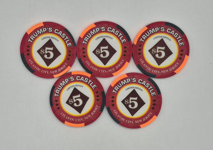 Trump's Castle Hotel Casino Atlantic City New Jersey 'Royal Flush Series DIAMONDS' 5 Chip Set