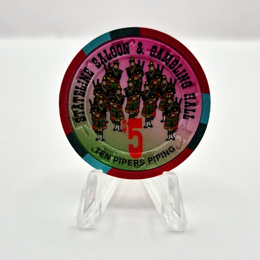 Stateline Saloon Amargosa Valley Nevada 1996 '10 Pipers Piping $5 Casino Chip N9173