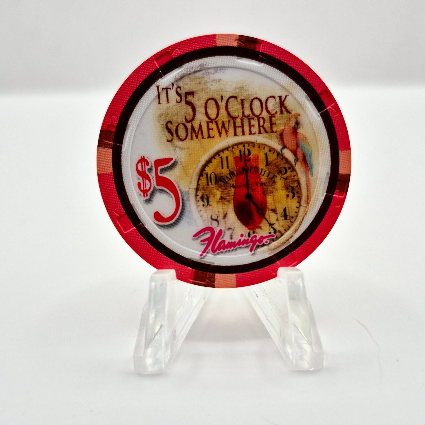 Flamingo Hotel Casino Las Vegas Nevada 2011 "It's 5 O'Clock Somewhere" $5 Casino Chip D0296
