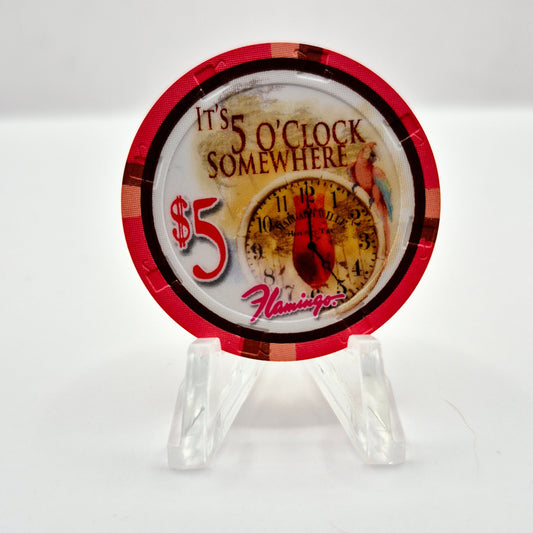 Flamingo Hotel Casino Las Vegas Nevada 2011 "It's 5 O'Clock Somewhere" $5 Casino Chip D0296
