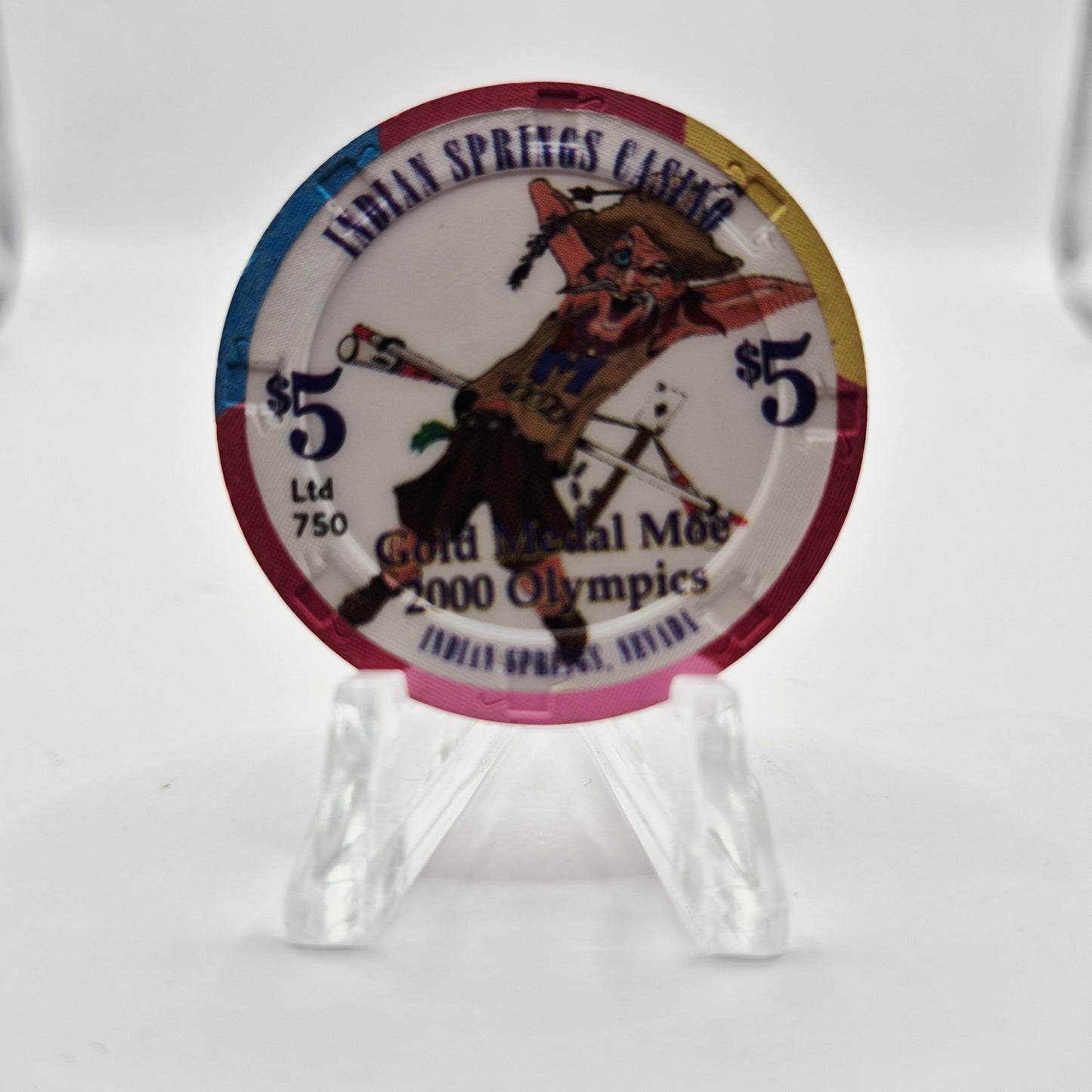 Indian Springs Casino Indian Springs NV, Golden Medal Moe 2000 Olympics $5 Chip V6926