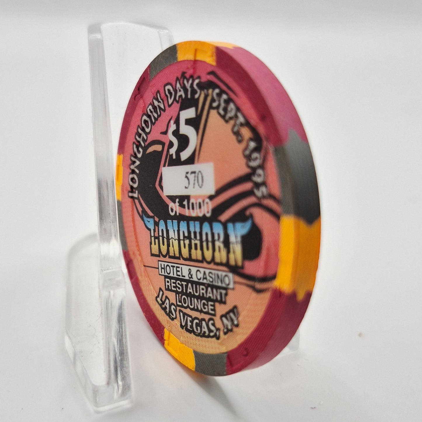 Longhorn Hotel Casino Las Vegas Nevada 1995 $5 Casino Chip N2624