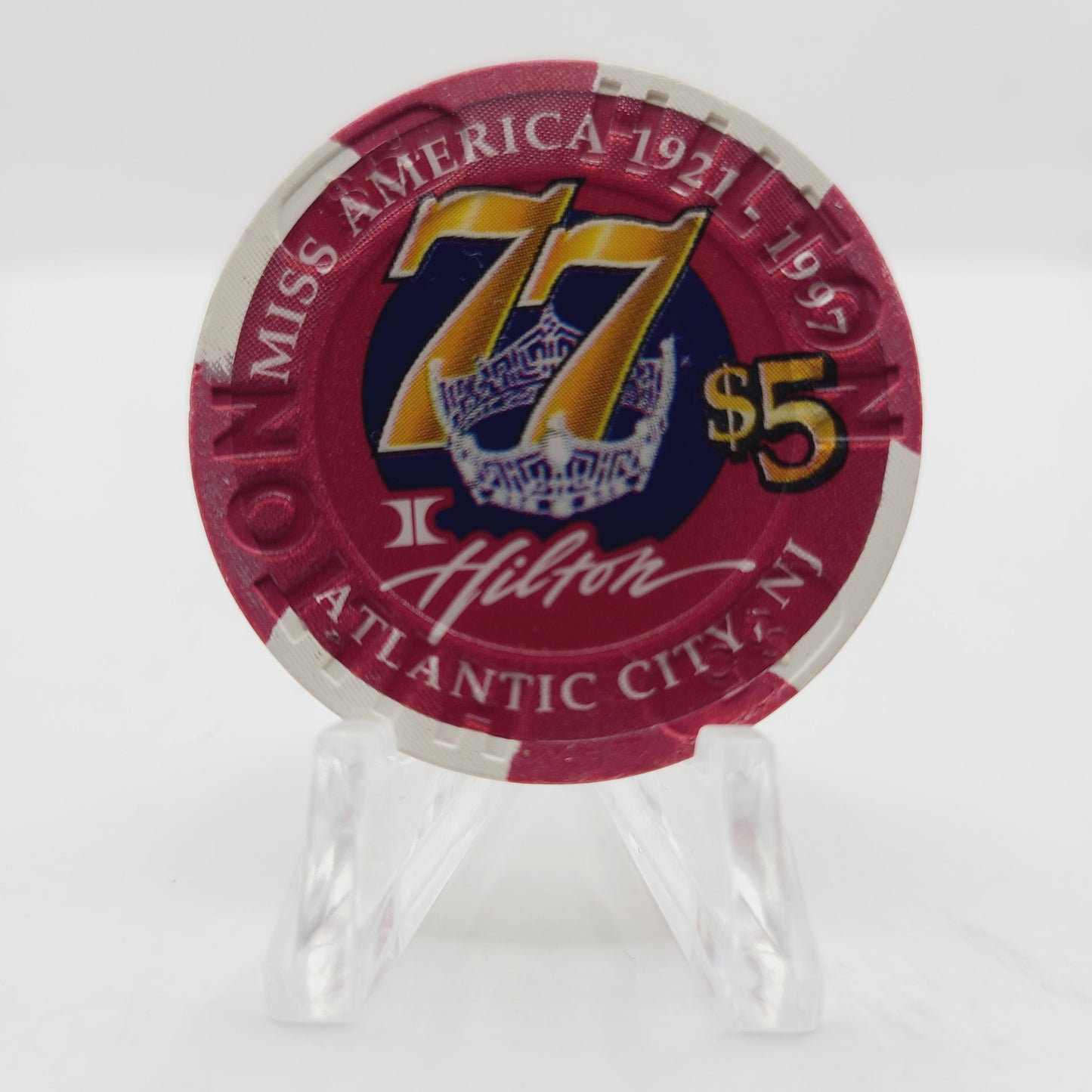 Atlantic City Hilton Atlantic City New Jersey "1997 Miss America" $5 Casino Chip