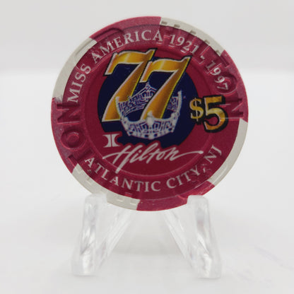Atlantic City Hilton Atlantic City New Jersey "1997 Miss America" $5 Casino Chip