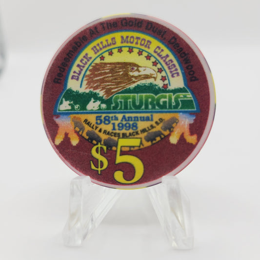 Gold Dust Casino and Hotel Deadwood South Dakota 1999 "Sturgis 2000 58th Anniversary" $5 Casino Chip