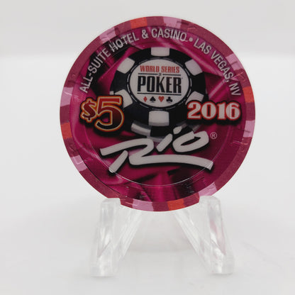 Rio Hotel Casino Las Vegas Nevada 2016 WSOP "Red Aces" $5 Casino Chip D2394 LTD 2500