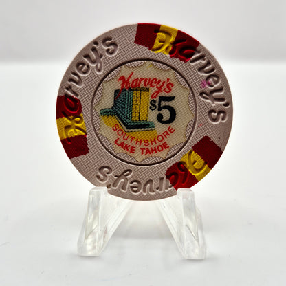 Harvey's "Wagon Wheel" Casino Lake Tahoe Nevada 1970's $5 Casino Chip N8570