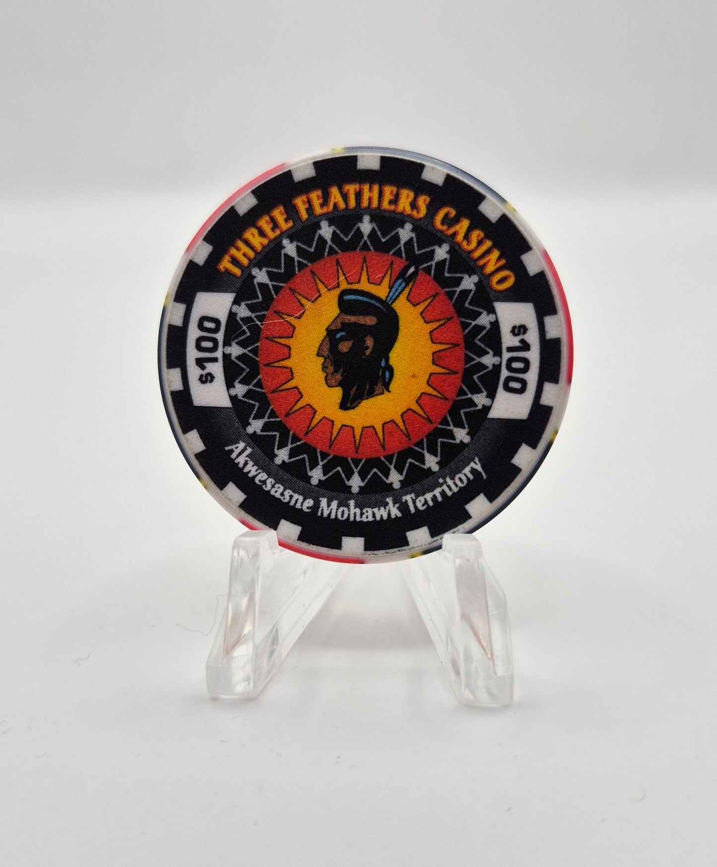 Three Feathers Casino Akwesasne Mohawk Reservation New York $100 Casino Chip