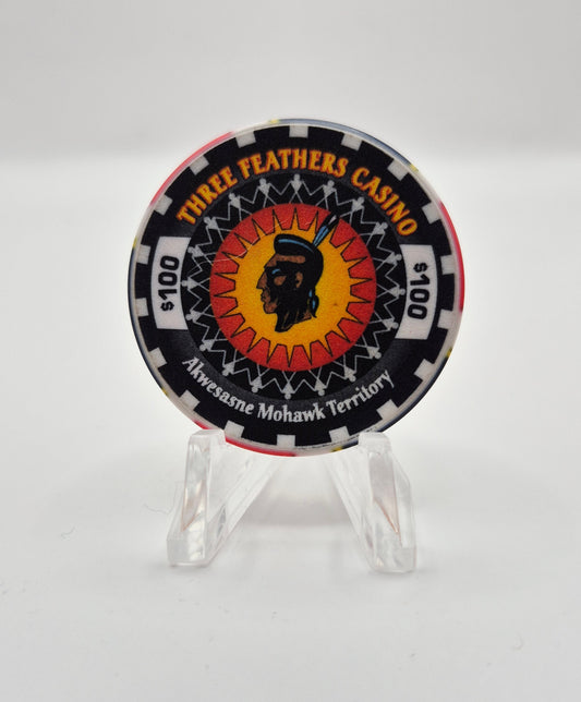 Three Feathers Casino Akwesasne Mohawk Reservation New York $100 Casino Chip
