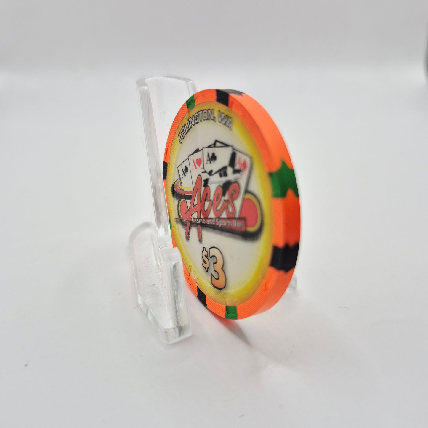 Aces Casino & Sports Bar Arlington Washington 'UNCIRCULATED' $3 Casino Chip