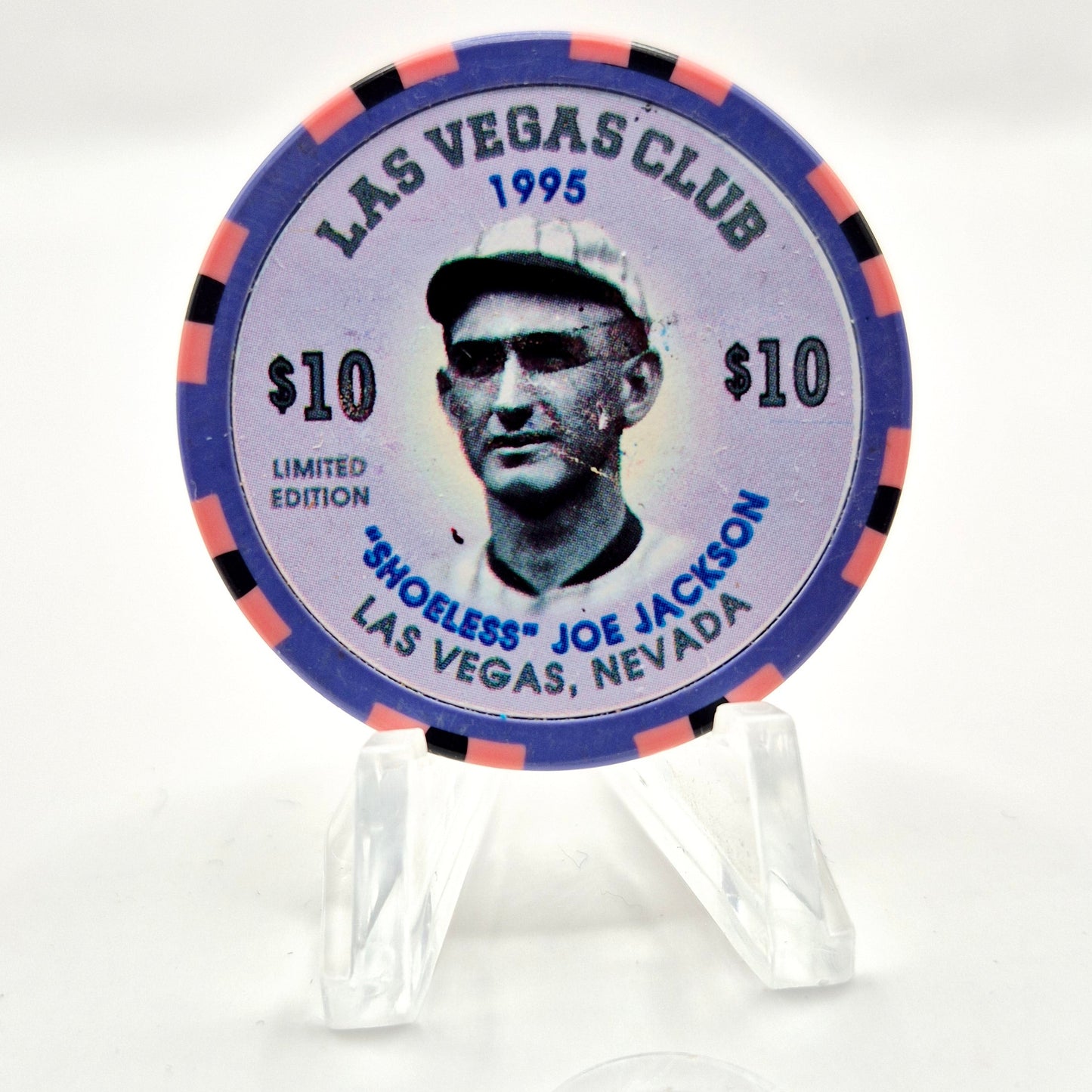 Las Vegas Club Casino Las Vegas Nevada 1995 'Shoeless Joe Jackson' $10 Casino Chip  N0442