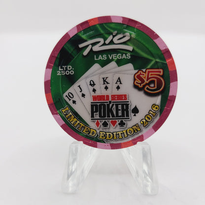 Rio Hotel Casino Las Vegas Nevada 2016 WSOP "Spayed Royal" $5 Casino Chip D2395 LTD 2500