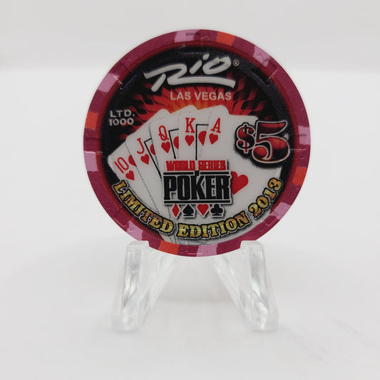 Rio Hotel Casino Las Vegas Nevada 2013 WSOP "Heart Royal Flush" $5 Casino Chip D1115 LTD 1000