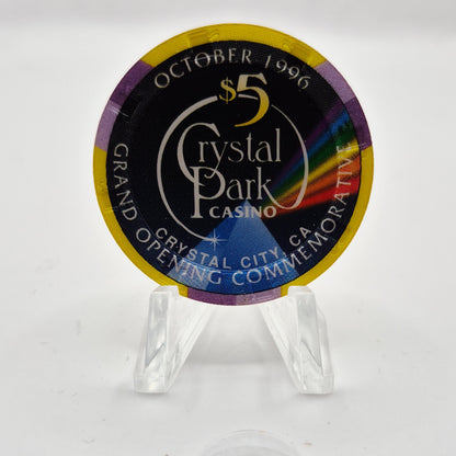 Crystal Park Casino Crystal City California 1996 Grand Opening 'Year of the Rat' $5 Casino Chip