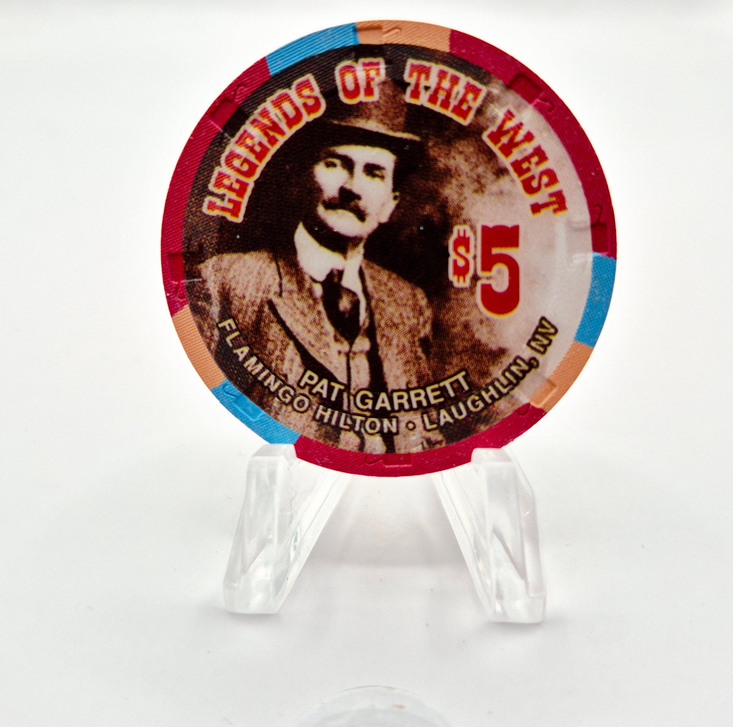 Flamingo Hilton Laughlin Nevada 1996 'Legends of the West - Pat Garrett' Series 8 LE $5 Casino Chip N8291