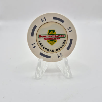 Boulder Station Casino Las Vegas Nevada 1990's $1 Casino Chip *White