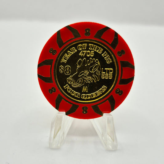 Four Queens Hotel Casino Las Vegas Nevada 2007 'Chinese New Year of the Pig' $8 Chip E5948