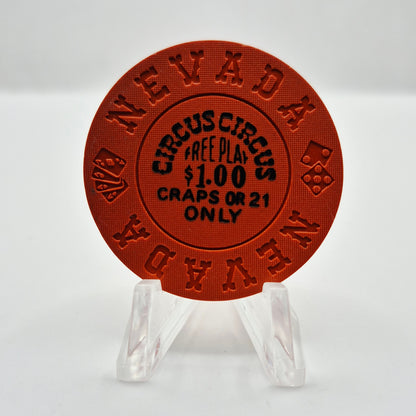 Circus Circus Casino Las Vegas Nevada 1970's "Free Play Craps or 21 Only" Casino Chip N6121